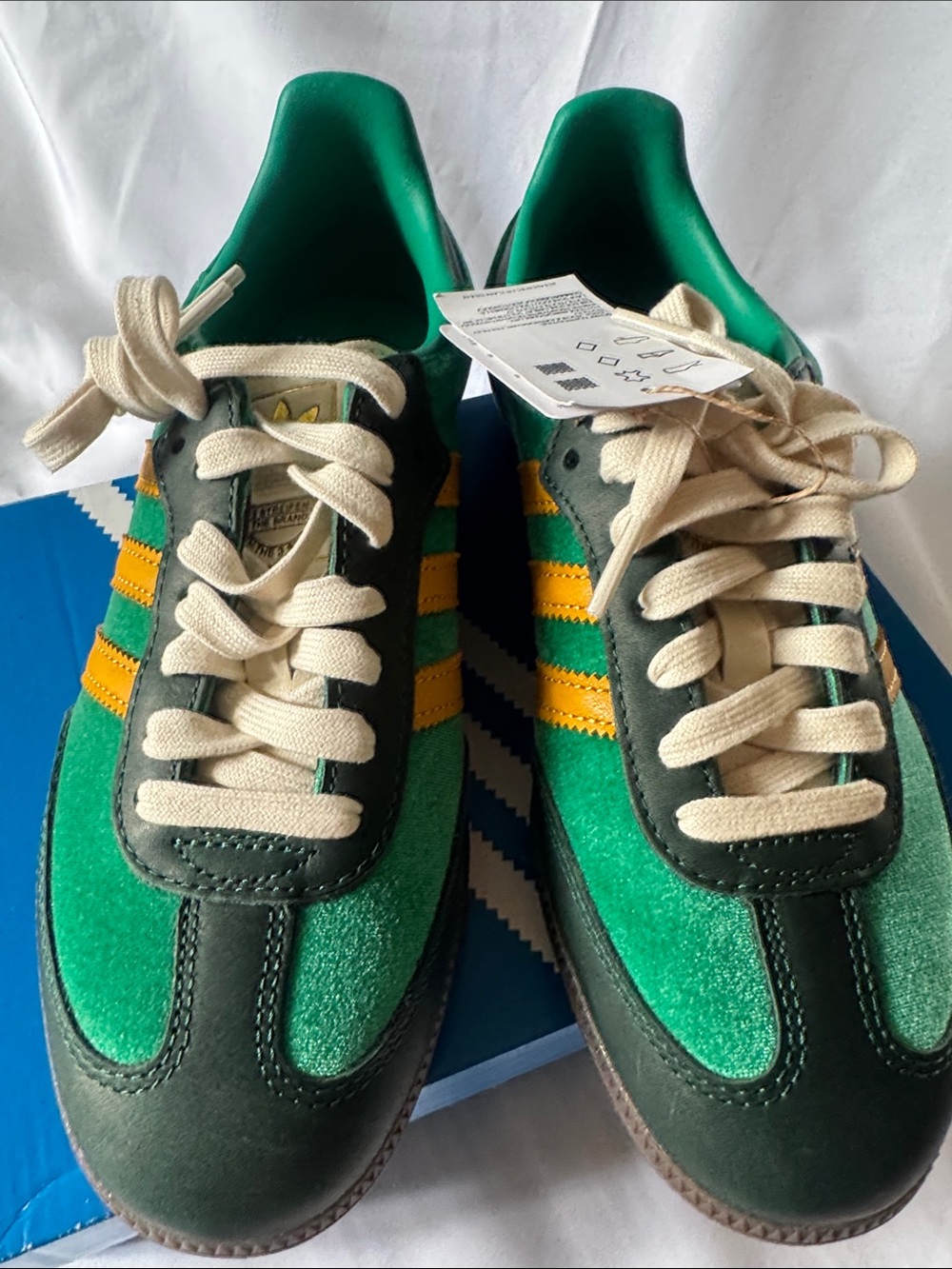 Adidas Samba Green with Yellow Stripes